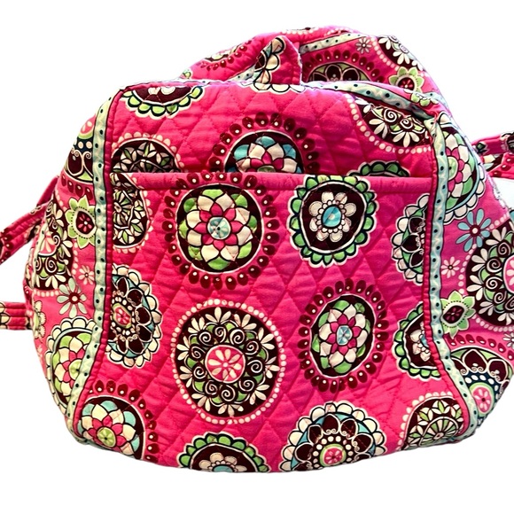 Vera Bradley Large Quilted Duffle Bag Pink Floral Paisley Long Handles, Zip Top - Picture 4 of 11